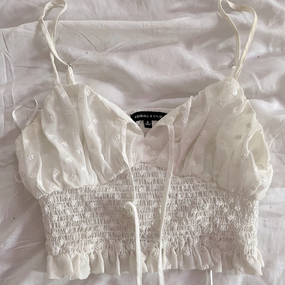 Kendall and Kylie Satin Floral Babydoll Crop Top